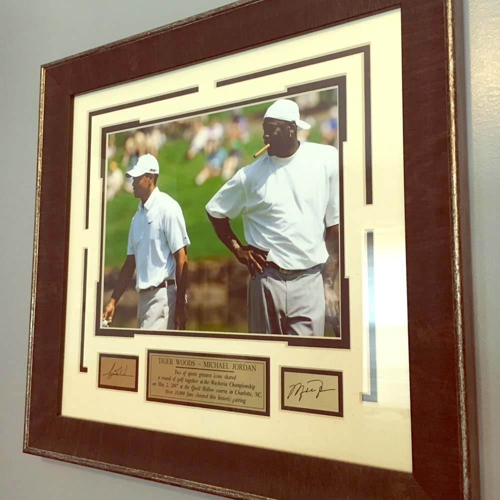 Tiger Woods & Michael Jordan Signed Framed Photo